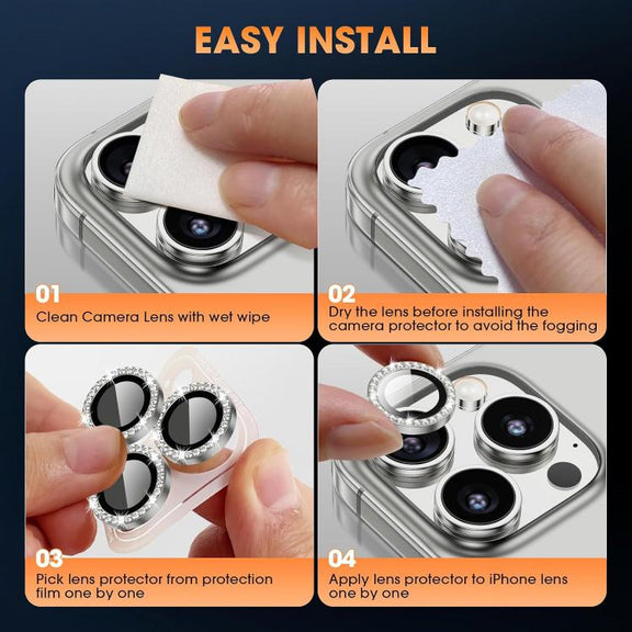 For iPhone 16e Kalebol Individual Camera Lens Diamond Ring Protector(Black)