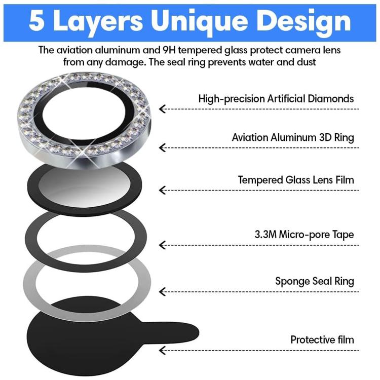 For iPhone 17 Air Kalebol Individual Camera Lens Diamond Ring Protector(Silver)