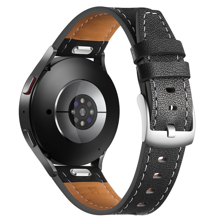 18mm Push Button Silver Steel Buckle Genuine Leather Watch Band(Black)