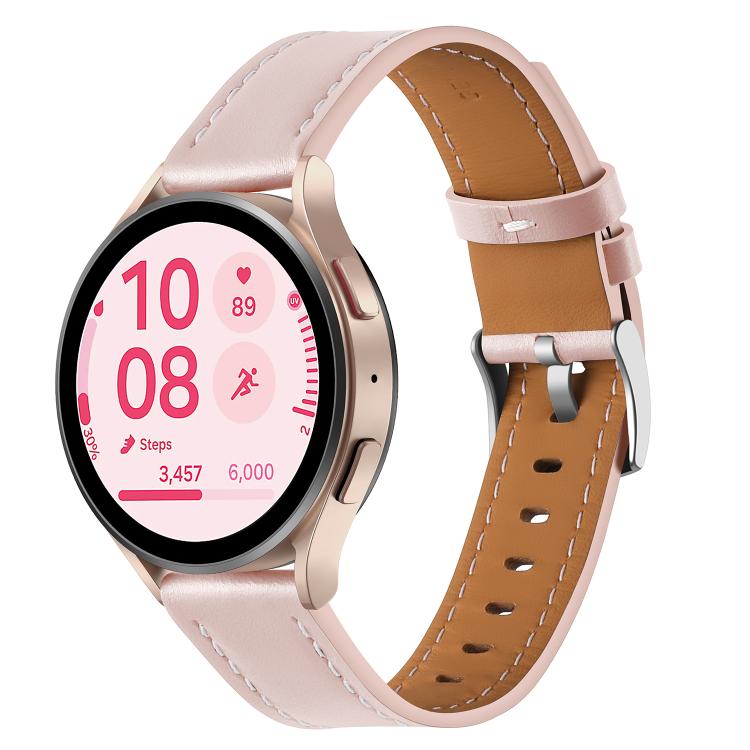 18mm Push Button Silver Steel Buckle Genuine Leather Watch Band(Light Pink)