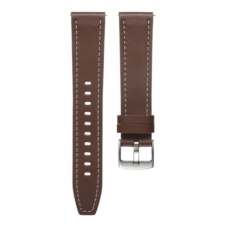 18mm Push Button Silver Steel Buckle Genuine Leather Watch Band(Brown)