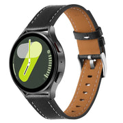 20mm Push Button Silver Steel Buckle Genuine Leather Watch Band(Black)