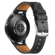 22mm Push Button Silver Steel Buckle Genuine Leather Watch Band(Black)