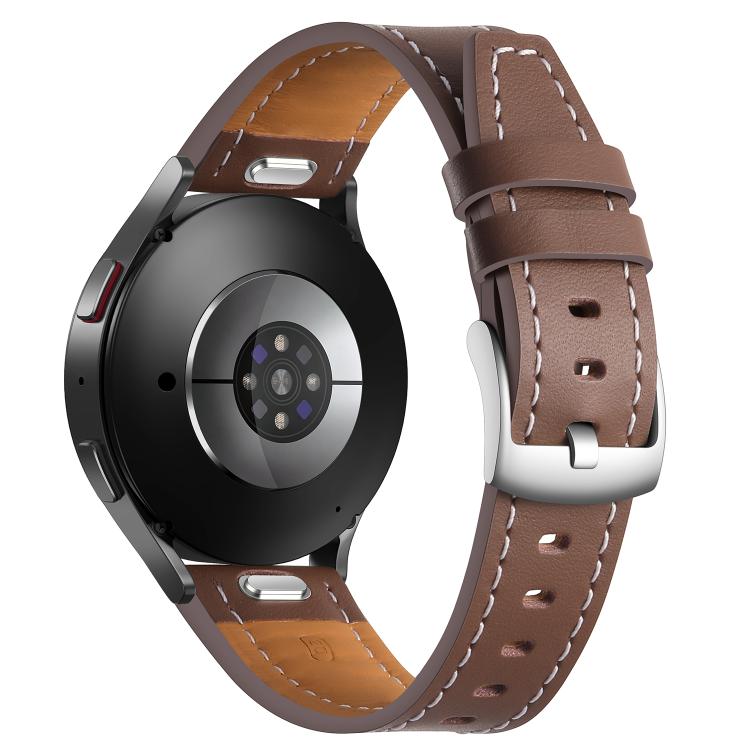 22mm Push Button Silver Steel Buckle Genuine Leather Watch Band(Brown)