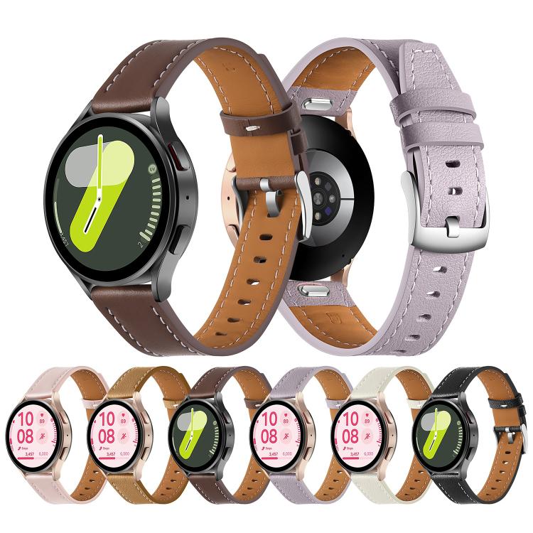 18mm Push Button Silver Steel Buckle Genuine Leather Watch Band(Beige)