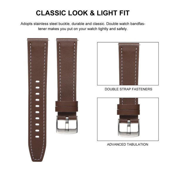 18mm Push Button Silver Steel Buckle Genuine Leather Watch Band(Beige)