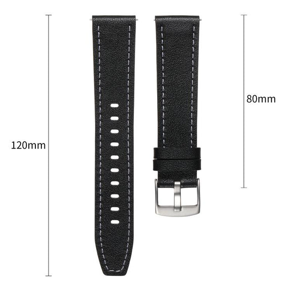 22mm Push Button Silver Steel Buckle Genuine Leather Watch Band(Brown)