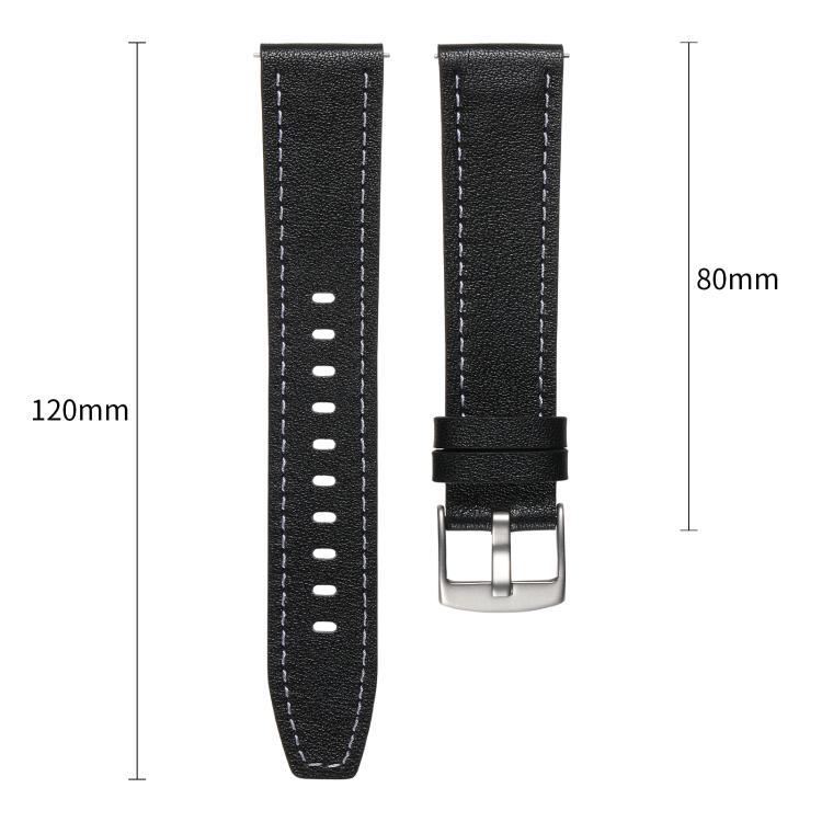 22mm Push Button Silver Steel Buckle Genuine Leather Watch Band(Brown)