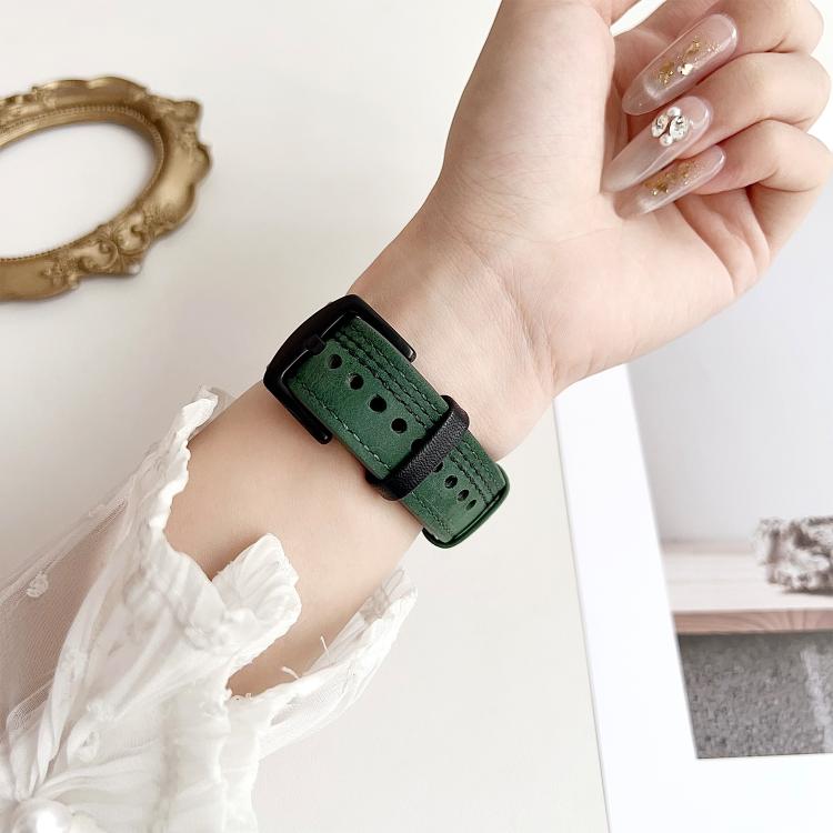 For Apple Watch 42mm / 41mm / 40mm / 38mm 7-Line Tri-Star Buckle Pull Up Leather Watch Band(Black Blue Thread)