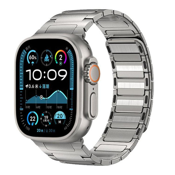 For Apple Watch 46mm / 49mm / 45mm / 44mm I-Beam Magnetic Stainless Steel Strap(Titanium Gold)