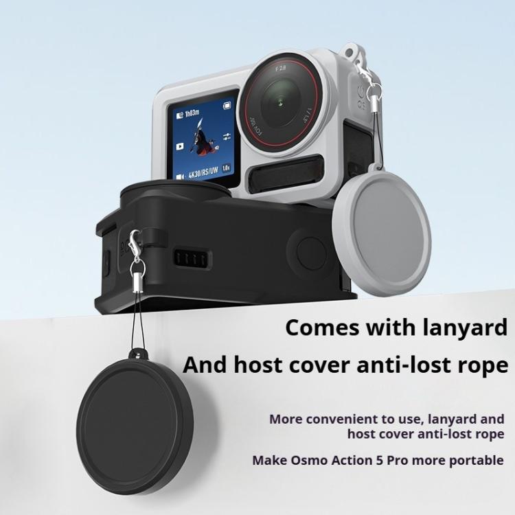 For DJI Action 5 Pro / 4 / 3 Soft Silicone Shockproof Protective Case Cover with Lens Cap(Black)