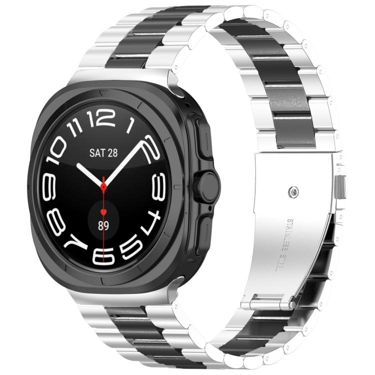 For Samsung Galaxy Watch 8 40 / 44mm Three Beads Stainless Steel Watch Band with Removal Tool(Silver Black)