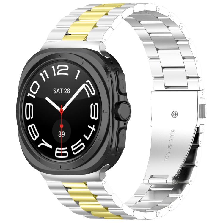 For Samsung Galaxy Watch 8 40 / 44mm Three Beads Stainless Steel Watch Band with Removal Tool(Silver Gold)