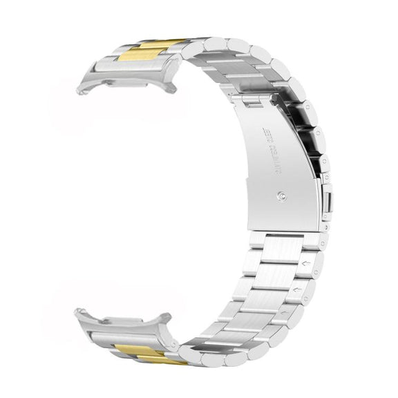 For Samsung Galaxy Watch 8 40 / 44mm Three Beads Stainless Steel Watch Band with Removal Tool(Silver Gold)