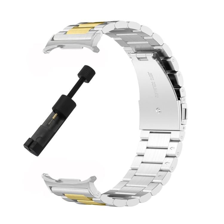 For Samsung Galaxy Watch 8 40 / 44mm Three Beads Stainless Steel Watch Band with Removal Tool(Silver Gold)