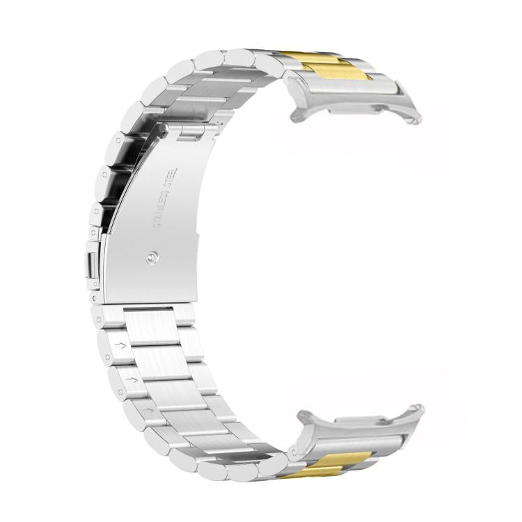 For Samsung Galaxy Watch 8 40 / 44mm Three Beads Stainless Steel Watch Band with Removal Tool(Silver Gold)