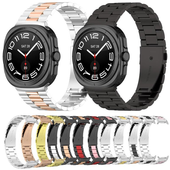 For Samsung Galaxy Watch 8 40 / 44mm Three Beads Stainless Steel Watch Band with Removal Tool(Silver Gold)
