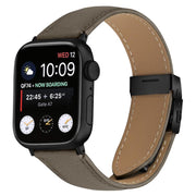 For Apple Watch 42mm / 41mm / 40mm / 38mm Lychee Texture Black Turtle Back Buckle Leather Watch Band(Gray)