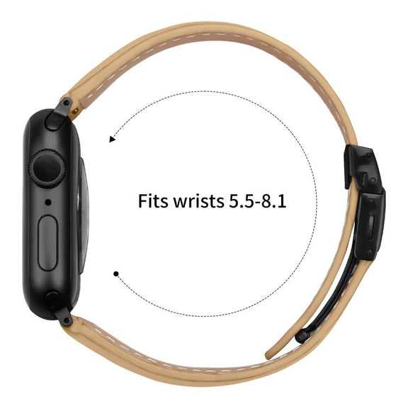 For Apple Watch 42mm / 41mm / 40mm / 38mm Lychee Texture Black Turtle Back Buckle Leather Watch Band(Camel)