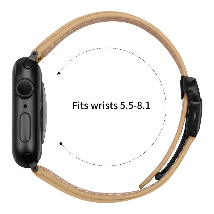 For Apple Watch 42mm / 41mm / 40mm / 38mm Lychee Texture Black Turtle Back Buckle Leather Watch Band(Camel)
