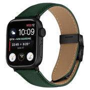For Apple Watch 46mm / 49mm / 45mm / 44mm Lychee Texture Black Turtle Back Buckle Leather Watch Band(Green)