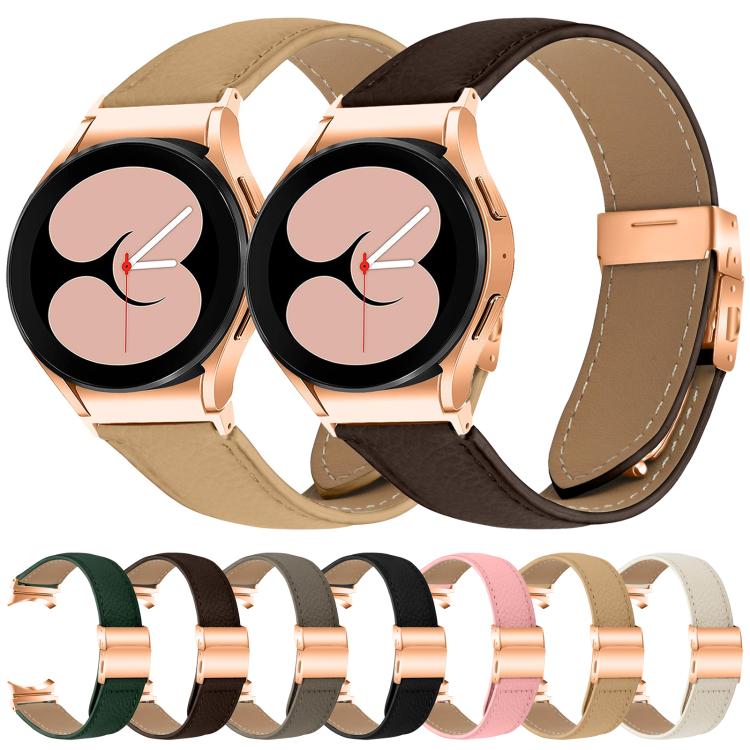 For Samsung Galaxy Watch 7 40 / 44mm Lychee Texture Rose Gold Turtle Back Buckle Leather Watch Band(Camel)
