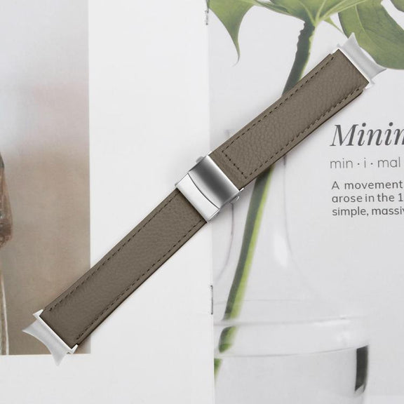 For Samsung Galaxy Watch 7 40 / 44mm Lychee Texture Silver Turtle Back Buckle Leather Watch Band(Gray)