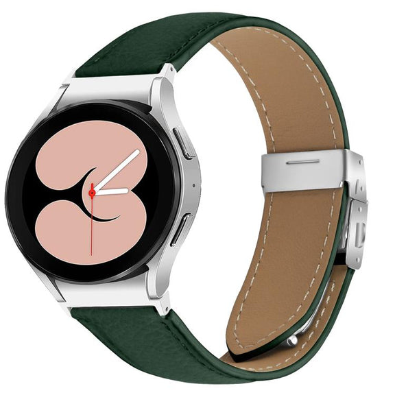 For Samsung Galaxy Watch 7 40 / 44mm Lychee Texture Silver Turtle Back Buckle Leather Watch Band(Green)