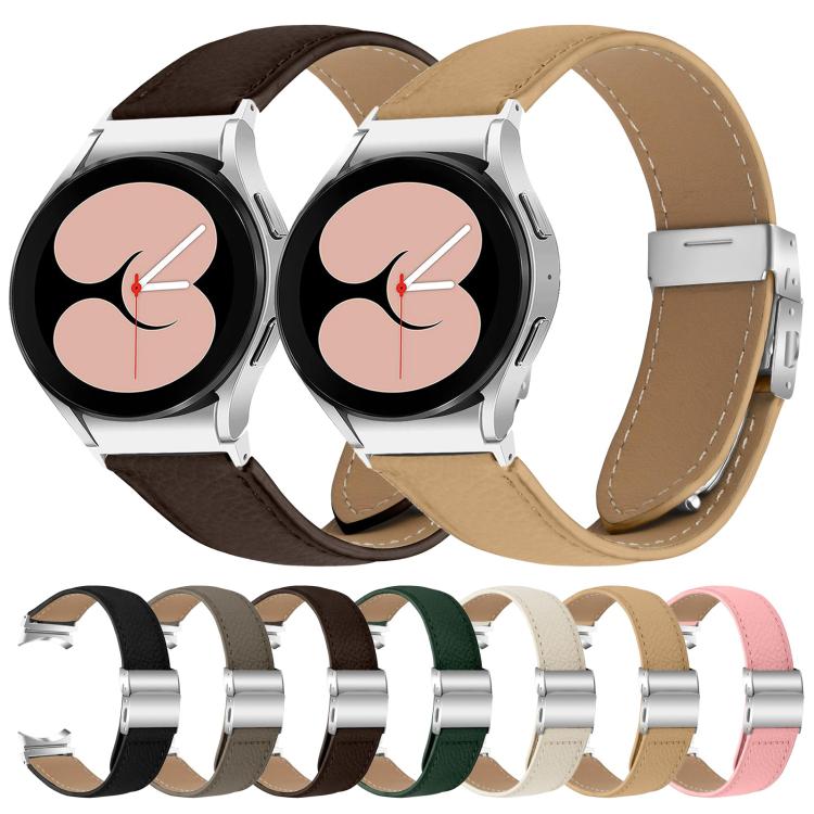 For Samsung Galaxy Watch 7 40 / 44mm Lychee Texture Silver Turtle Back Buckle Leather Watch Band(Coffee Color)