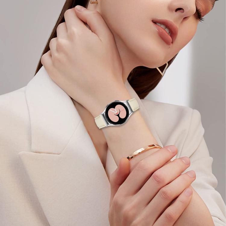 For Samsung Galaxy Watch 7 40 / 44mm Lychee Texture Silver Turtle Back Buckle Leather Watch Band(Pink)