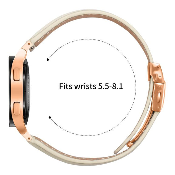 For Samsung Galaxy Watch 7 40 / 44mm Quick Release Lychee Texture Rose Gold Turtle Back Buckle Leather Watch Band(Creamy White)
