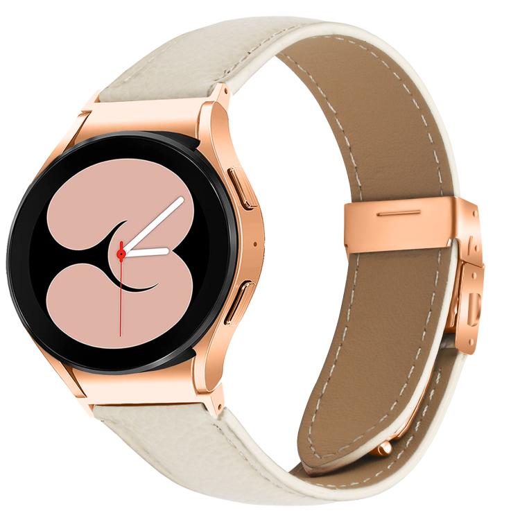 For Samsung Galaxy Watch 7 40 / 44mm Quick Release Lychee Texture Rose Gold Turtle Back Buckle Leather Watch Band(Creamy White)