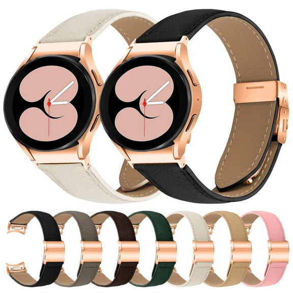 For Samsung Galaxy Watch 7 40 / 44mm Quick Release Lychee Texture Rose Gold Turtle Back Buckle Leather Watch Band(Creamy White)
