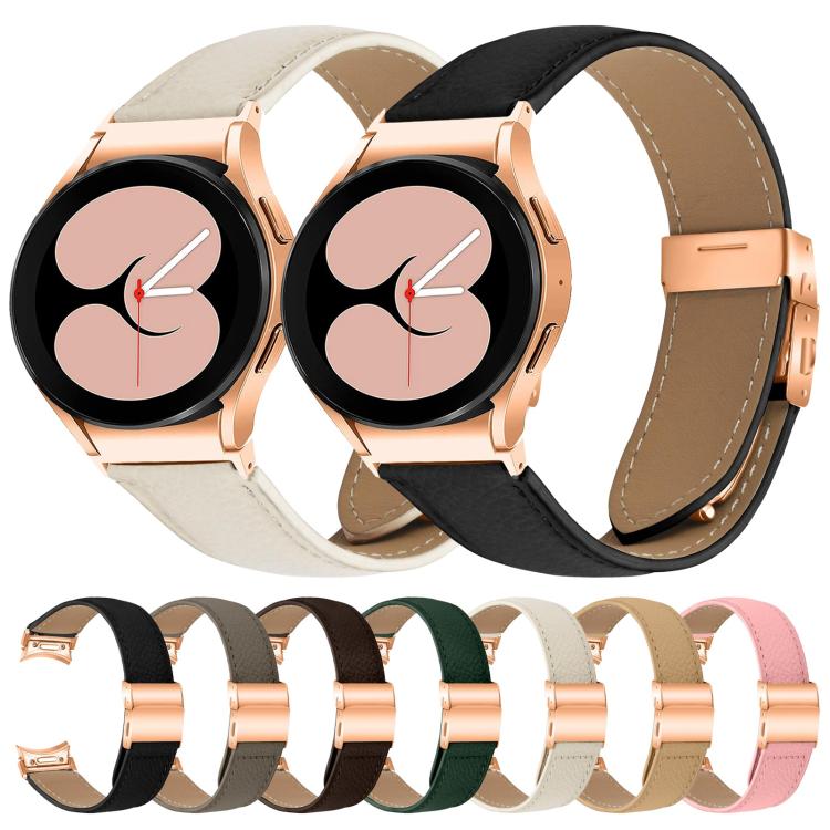 For Samsung Galaxy Watch 7 40 / 44mm Quick Release Lychee Texture Rose Gold Turtle Back Buckle Leather Watch Band(Coffee Color)
