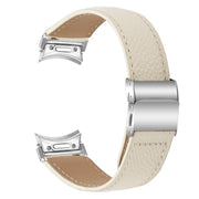 For Samsung Galaxy Watch 7 40 / 44mm Quick Release Lychee Texture Silver Turtle Back Buckle Leather Watch Band(Creamy White)