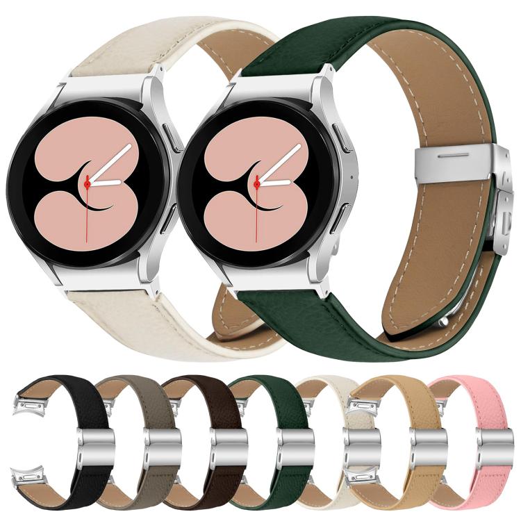 For Samsung Galaxy Watch 7 40 / 44mm Quick Release Lychee Texture Silver Turtle Back Buckle Leather Watch Band(Creamy White)