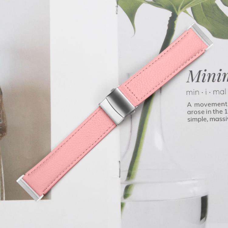 For Fitbit Versa 3 / 4 Lychee Texture Silver Turtle Back Buckle Leather Watch Band(Pink)