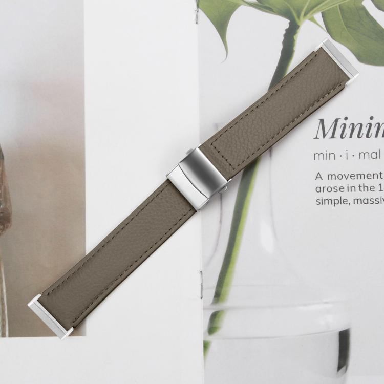 For Fitbit Versa 3 / 4 Lychee Texture Silver Turtle Back Buckle Leather Watch Band(Gray)