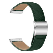 For Fitbit Versa 3 / 4 Lychee Texture Silver Turtle Back Buckle Leather Watch Band(Green)