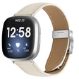 For Fitbit Versa 3 / 4 Lychee Texture Silver Turtle Back Buckle Leather Watch Band(Creamy White) - free shipping - PMC TechLife - Order now!