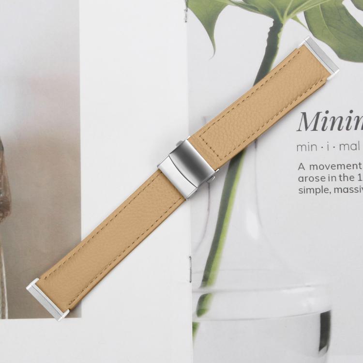 For Fitbit Versa 3 / 4 Lychee Texture Silver Turtle Back Buckle Leather Watch Band(Camel)