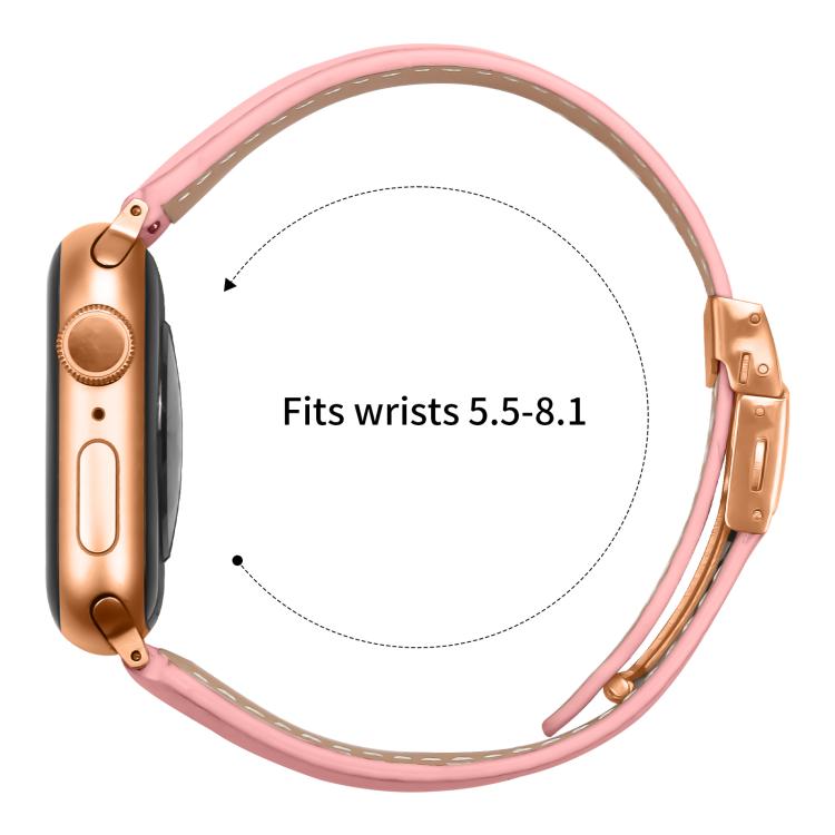 For Apple Watch 42mm / 41mm / 40mm / 38mm Lychee Texture Rose Gold Turtle Back Buckle Leather Watch Band(Pink)