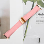For Apple Watch 42mm / 41mm / 40mm / 38mm Lychee Texture Rose Gold Turtle Back Buckle Leather Watch Band(Pink)