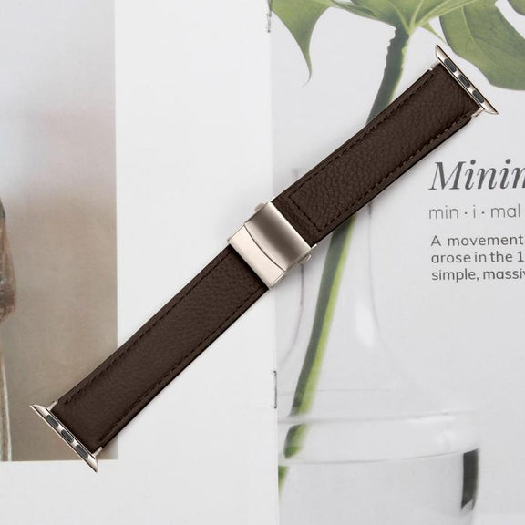 For Apple Watch 46mm / 49mm / 45mm / 44mm Lychee Texture Starlight Turtle Back Buckle Leather Watch Band(Coffee Color)