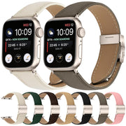For Apple Watch 46mm / 49mm / 45mm / 44mm Lychee Texture Starlight Turtle Back Buckle Leather Watch Band(Coffee Color)