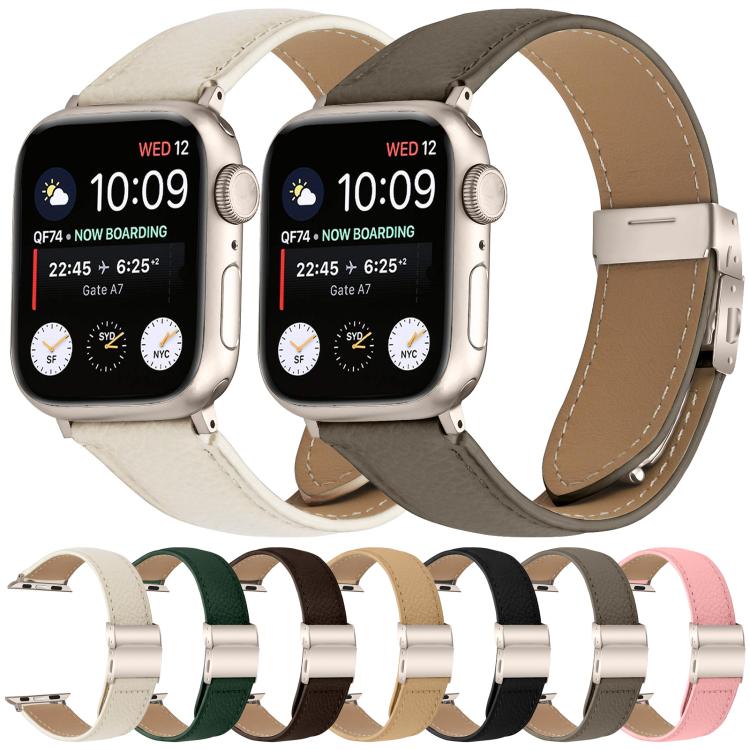 For Apple Watch 42mm / 41mm / 40mm / 38mm Lychee Texture Starlight Turtle Back Buckle Leather Watch Band(Black)