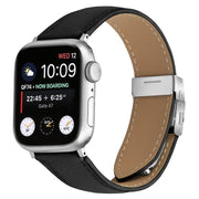 For Apple Watch 42mm / 41mm / 40mm / 38mm Lychee Texture Silver Turtle Back Buckle Leather Watch Band(Black)