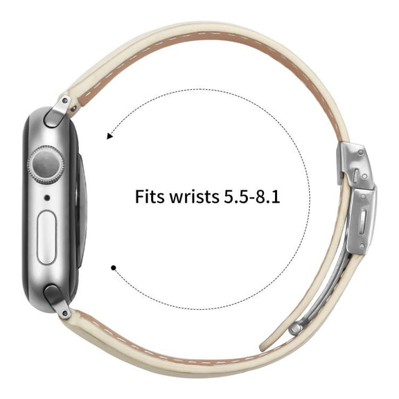 For Apple Watch 42mm / 41mm / 40mm / 38mm Lychee Texture Silver Turtle Back Buckle Leather Watch Band(Creamy White)