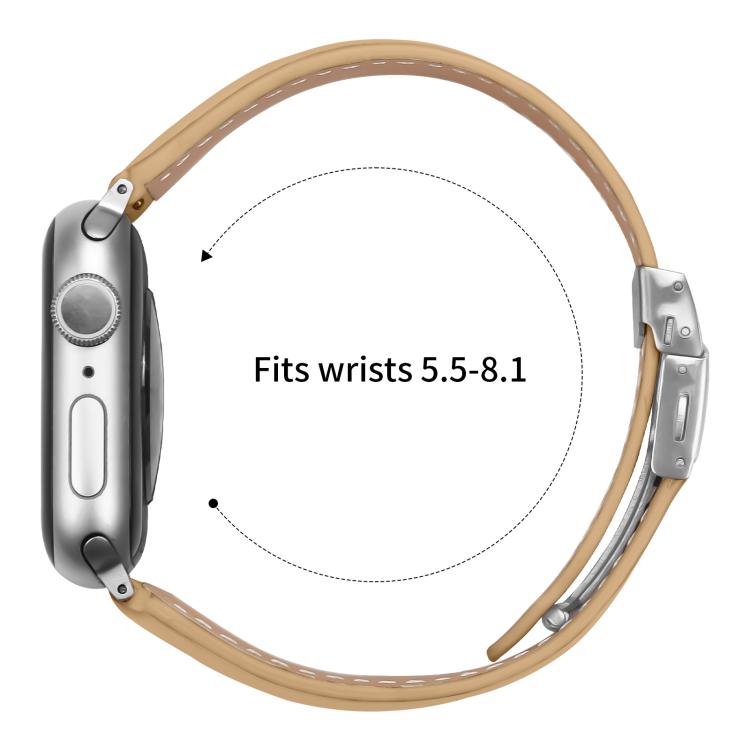 For Apple Watch 42mm / 41mm / 40mm / 38mm Lychee Texture Silver Turtle Back Buckle Leather Watch Band(Camel)