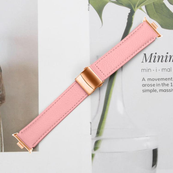 For Xiaomi Smart Bnad 9 Pro / Redmi Watch 5 Lychee Texture Rose Gold Turtle Back Buckle Leather Watch Band(Pink)